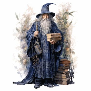 Old Wizard Clipart, Magic Clipart, 16 High Quality JPGs, Printable Watercolor clipart,Digital download,Paper craft,junk journals