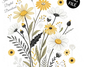 Daisy Wildflower Clipart ,Watercolor Floral PNG, Digital Download, Daisy Illustrations, Spring Flower Art ,Birth Month Flower, Boho Daisy