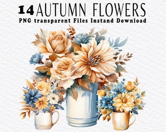 Autumn Flowers Clipart - Cozy Fall Flowers Clipart, Watercolor Fall Thanksgiving Clipart, Autumn Clipart, Floral Bouquets Junk Journal