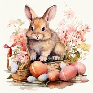 Bunny Floral Spring Clipart, 11 High Quality JPGs, Flower Clipart, Digital Planner, Junk Journaling,Watercolor Clipart, Gift Card