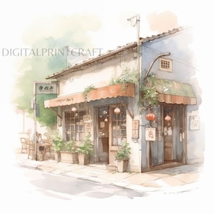 Coffee Shop Clipart - 11 High Quality JPGs - Digital Download - Card Making, Mixed Media, Digital Paper Craft - Watercolor Clip Art