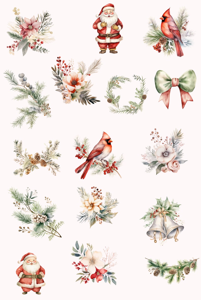 Watercolor Christmas Clipart Bundle, PNG Bundle, XMAS Collection, Cute ...