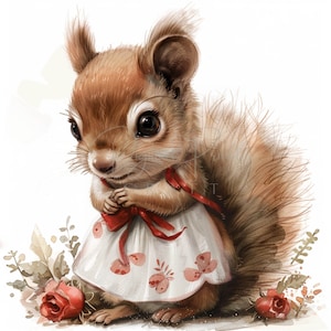 Shabby Chic Squirrel Clipart, Dress Clipart, 17 High Quality JPGs, Printable Watercolor clipart,Digital download,Paper craft,junk journals