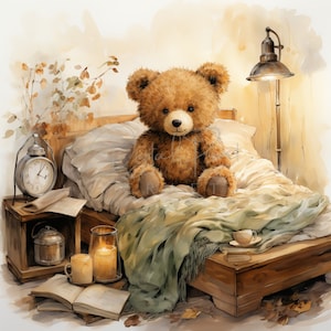 Watercolor Teddy Bear Clipart - Cozy Hand-Painted Illustration for Kids’ Decor, Digital Projects, and Cute Designs