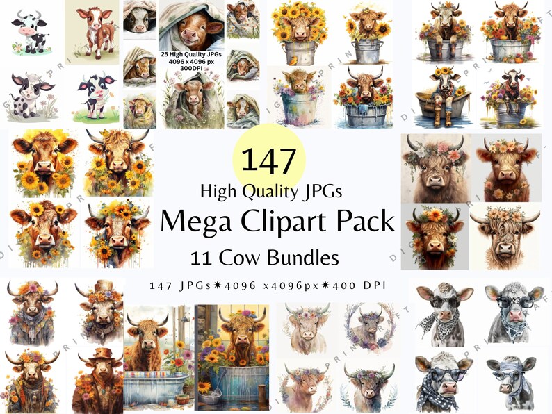 147 Highland Cow Clipart Mega Pack Watercolor Clipart Farm - Etsy Australia