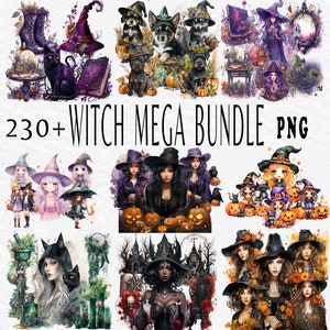 230+ Vintage Witch Clipart Mega Bundle, vintage Halloween clip art graphics, skulls, owls, cats, spiders, digital ephemera instant download