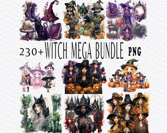 230+ Vintage Witch Clipart Mega Bundle, vintage Halloween clip art graphics, skulls, owls, cats, spiders, digital ephemera instant download