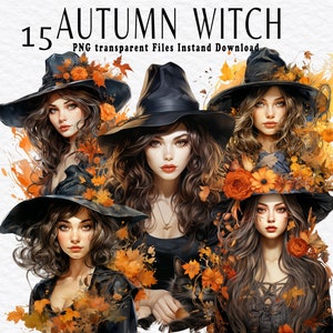 Autumn Vintage Witch Clipart, fall floral Witch, Magic Witch Clipart PNG, Witches PNG, Junk Journal,  Paper Crafts Scrapbooking Scrapbook