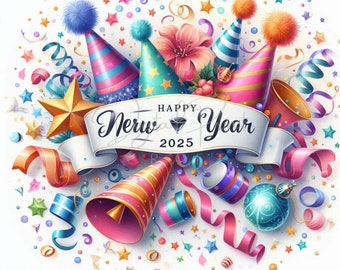 Gelukkig Nieuwjaar 2025 clipart-10 hoge kwaliteit jpg's, partij clipart, digitale download, commerciële licentie, kaarten maken, digitale papierkunst