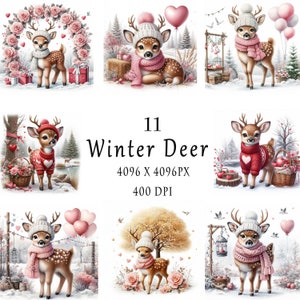 Winter Deer Clipart, 11 JPGs, Christmas Animals, Christmas Clipart, Digital Download, Commercial License, Card Making, Digital Paper Craft