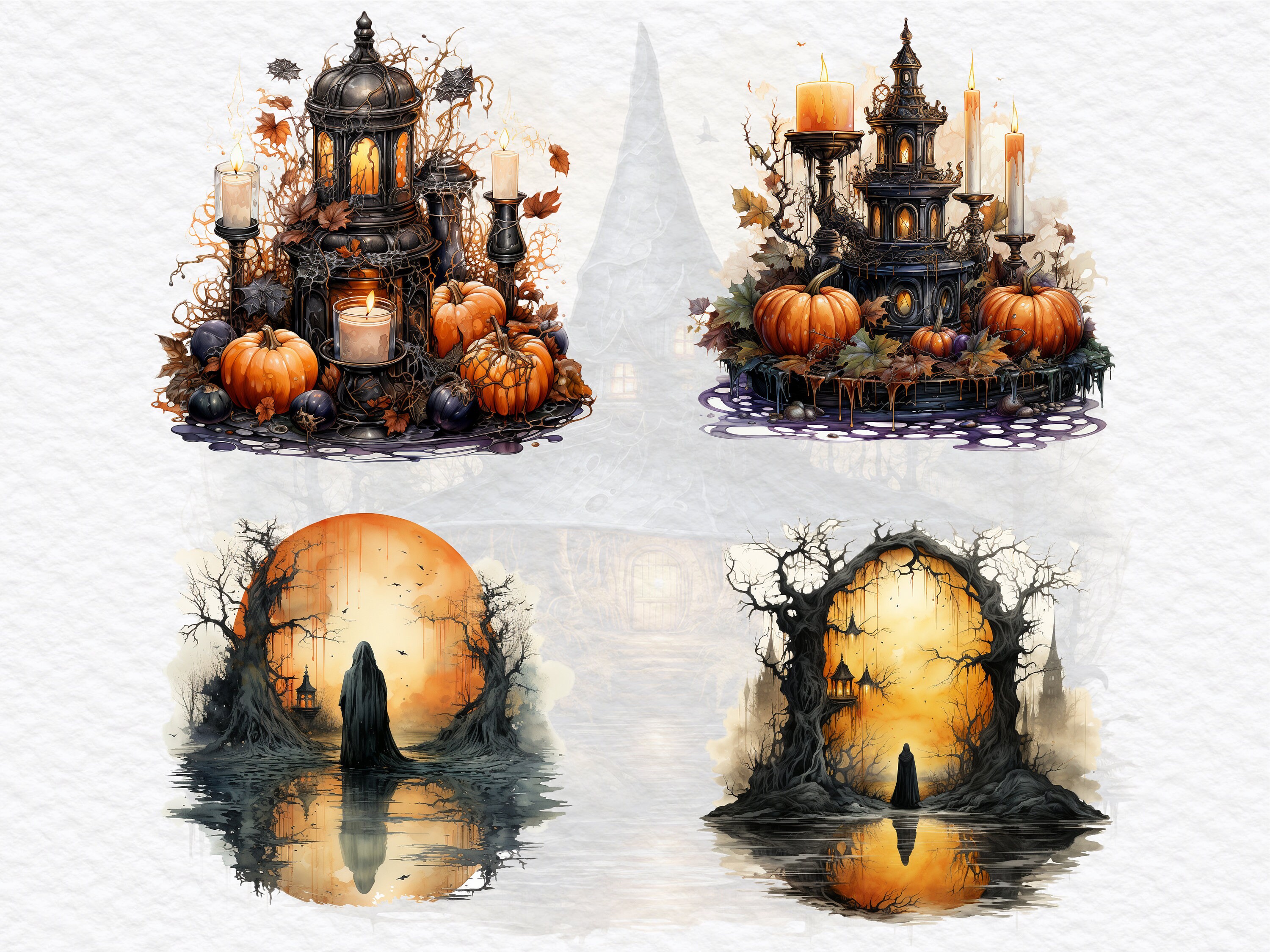 Halloween Mirrors PNG Bundle Clipart-halloween Lights, Watercolor ...