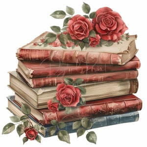 Vintage Stack Of Books , Floral Book Clipart, 10 High Quality JPGs, Printable Watercolor clipart,Digital download,Paper craft,junk journals