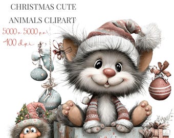 Christmas Watercolor Animals Clipart Set,Cute Winter Animal Png Bundle,19 Transparent Png Files,Diy Cards,Stickers,Tags,Scrapbooking,400 Dpi