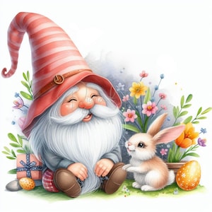 Easter Gnome Colorful Clipart, 12 JPG Easter Clipart,Easter Egg Clipart,Easter Animal Clipart,Butterfly Clipart, Commercial Use,Card Makeing