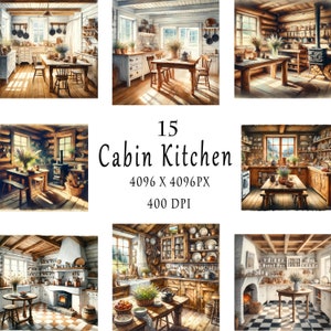 Cabin Kitchen Scene, Kitchen Tools Clipart, 15 High Quality Jpgs ...