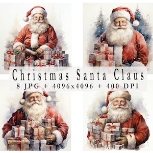 Christmas Santa Claus Clipart, 8 JPGs, Christmas JPGs, Winter JPG, Digital Download, Commercial License, Card Making, Digital Paper Craft