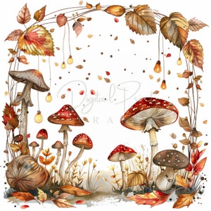 12 Fall Mushroom Clipart, Floral Natur Autumn Clipart, Ideal For Postcards, Clipart Bundle, Printable Watercolor JPG ,Digital download