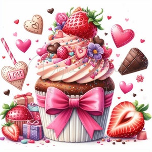 Valentine Love Cupcake clipart, 15 JPG Valentijnsdag clipart, Happy Valentine, Valentijnsdag snoep, snoep clipart, chocolaatjes, commercieel gebruik