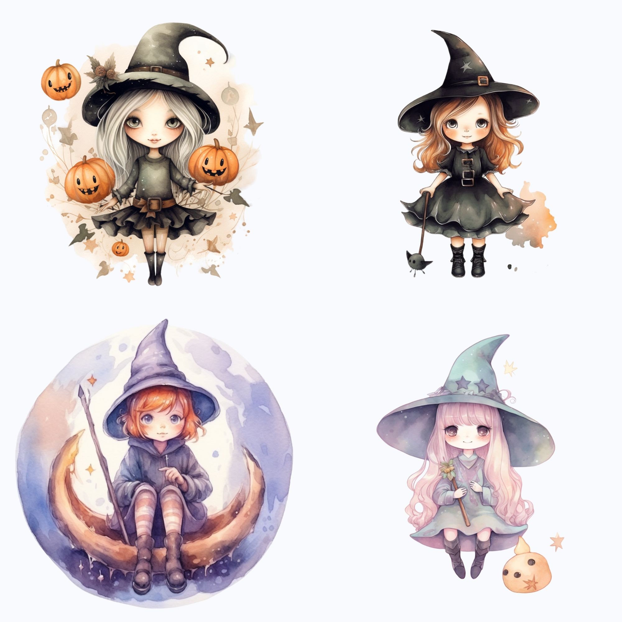 Watercolor Witches PNG Transparent Clipart Bundle Witch - Etsy