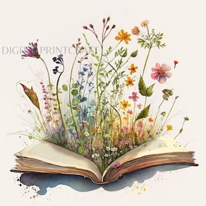 Wildflower Meadow Clipart Book - 10 High Quality JPGs -Digital Planner, Junk Journaling,Watercolor Clipart-Commercial Use-Digital Download