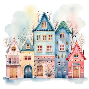 Casa peculiar, clipart, 29 PNG transparentes, casa colorida, clipart de casa vintage, planejador digital, diário de lixo, download digital, vale-presente