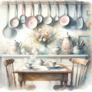 Shabby Chic Kitchen Decor Vintage Clipart Bundle|12 High Quality JPGs,Watercolor|Antique Clipart Digital Download,Commercial Use Card Making