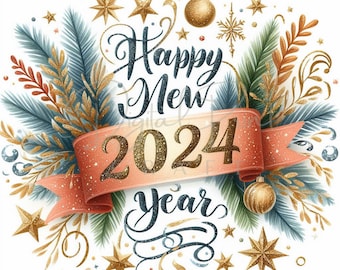 Gelukkig Nieuwjaar 2024 clipart - 13 hoge kwaliteit jpg's, partij clipart, digitale download, commerciële licentie, kaarten maken, digitale papierkunst