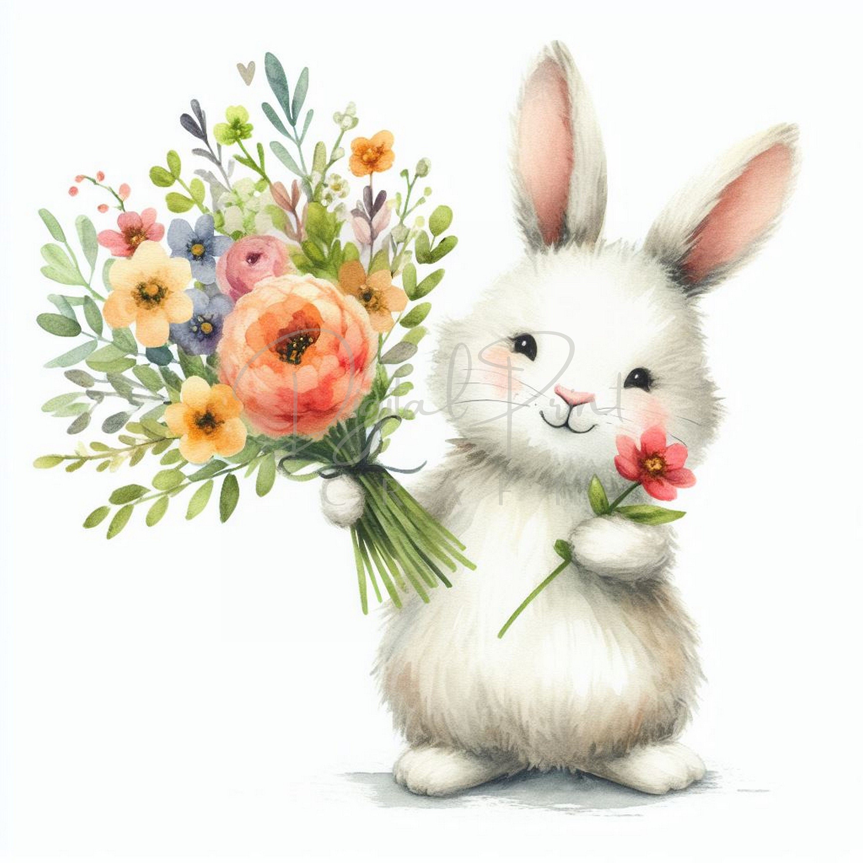 Bunny Spring Flowers 16 High Quality Jpgs Bouquet Clipart Junk