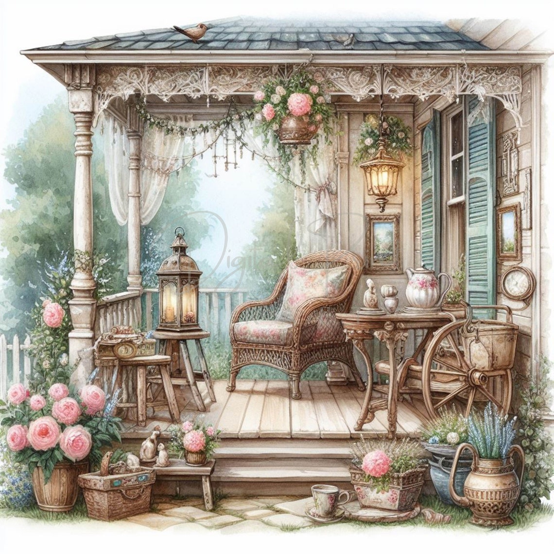 Shabby Chic Back Porch Clipart, House Clipart, 12 High Quality Jpgs ...