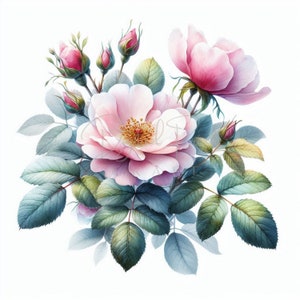 Rosa Moyesli Rose Flower Watercolor Floral Clipart Bundle-16 High Quality JPGs,Flower Aesthetic,Flower Bloom,Card Making,Digital Paper Craft