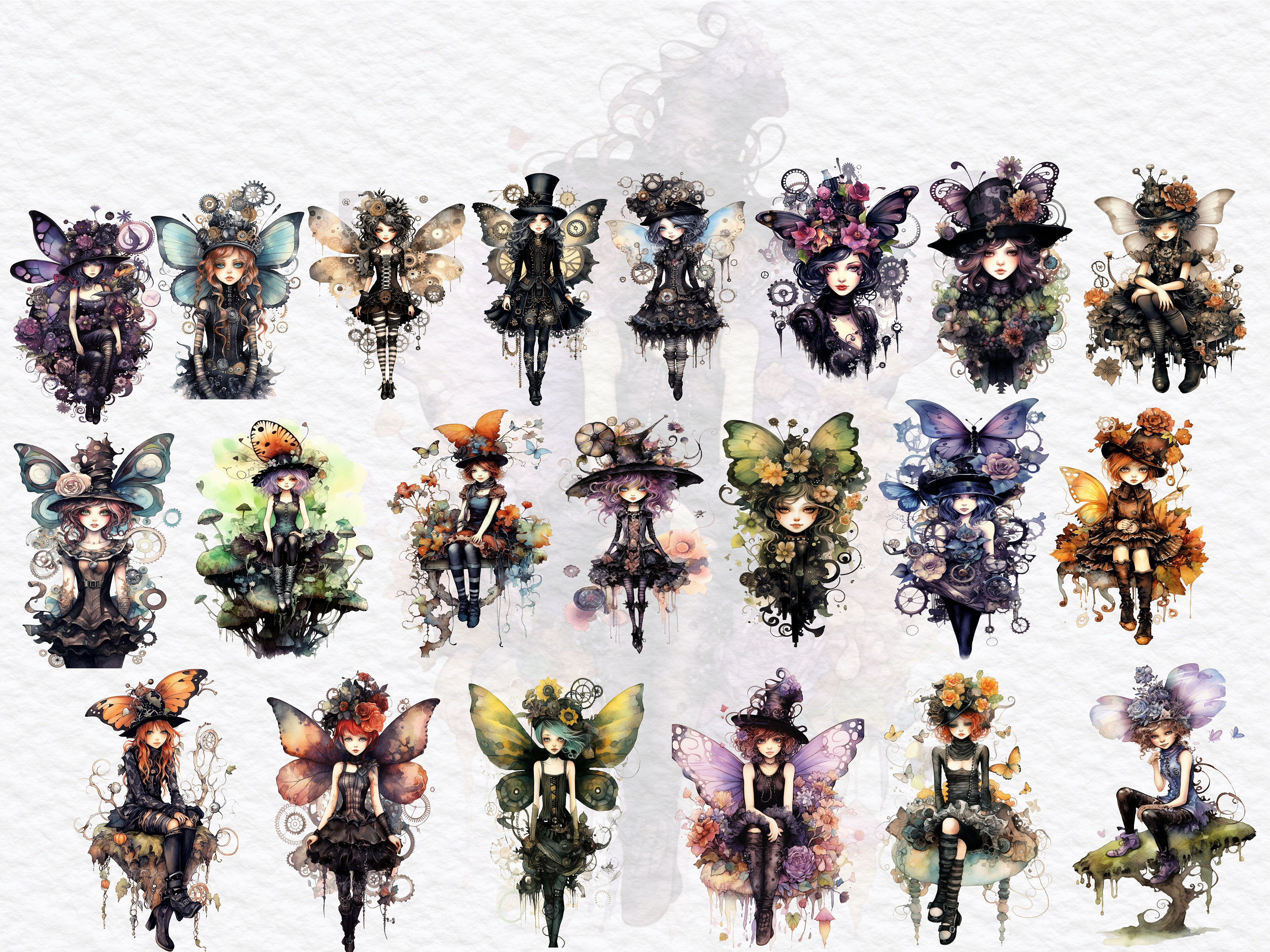 Fantasy Fairy Clipart Steampunk Style PNG Bundle - Watercolor PNG Files ...