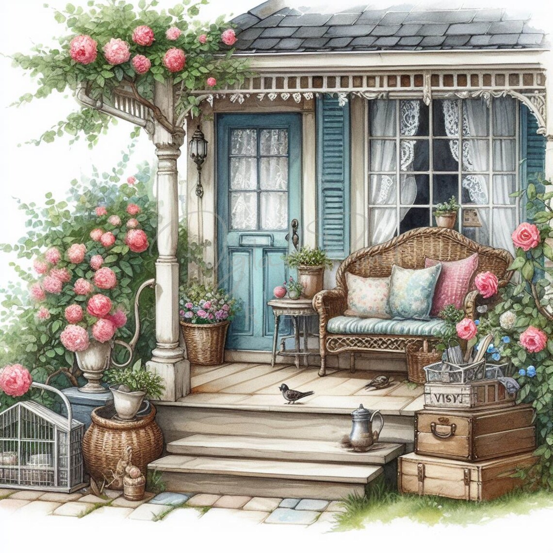Shabby Chic Back Porch Clipart, House Clipart, 12 High Quality Jpgs ...