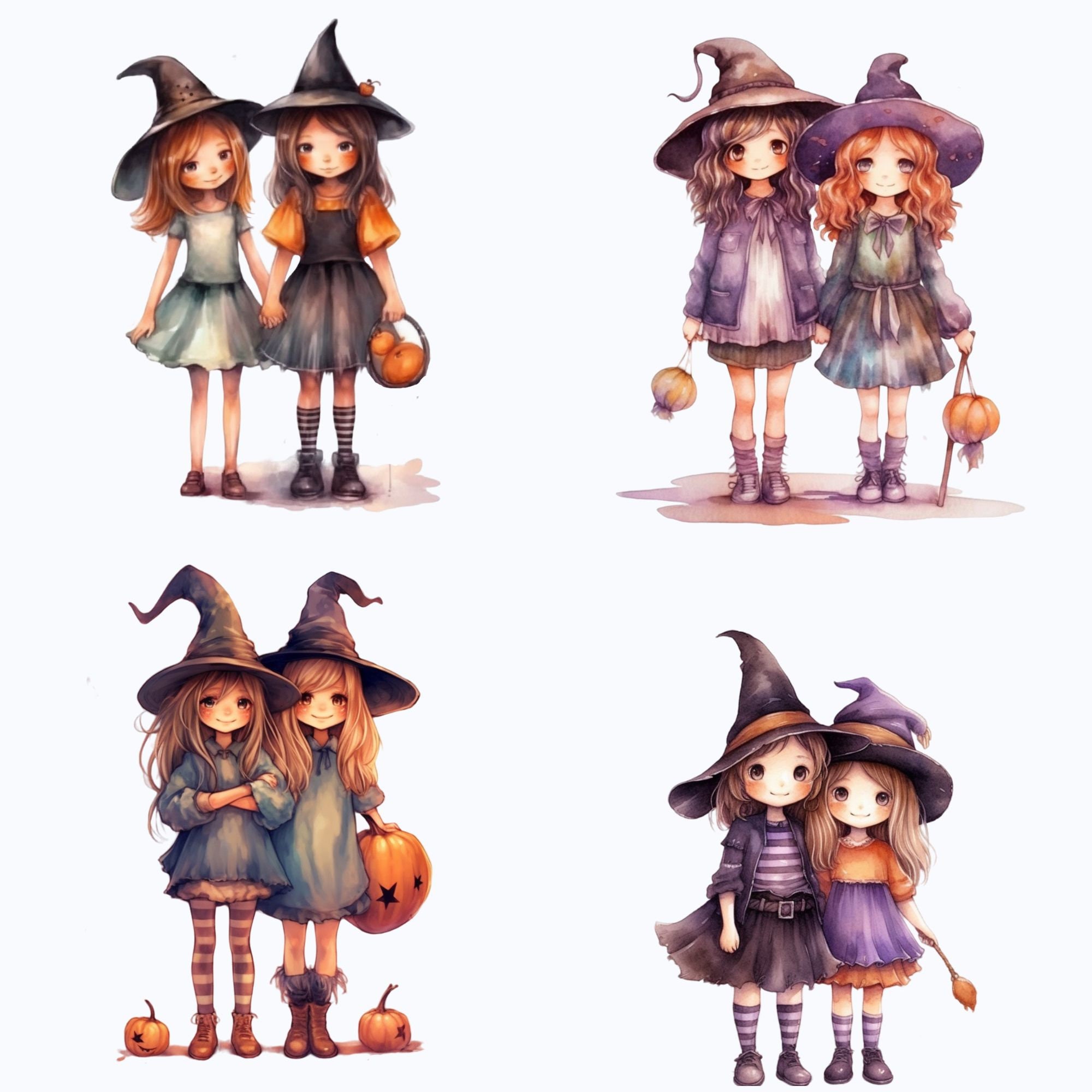 Watercolor Witches PNG Transparent Clipart Bundle Witch - Etsy