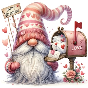 Paquete de gnomos de San Valentín, 9 imágenes prediseñadas del Día de San Valentín en formato JPG, imágenes prediseñadas de cartas de amor de San Valentín, imágenes prediseñadas de paisajes de San Valentín, uso comercial