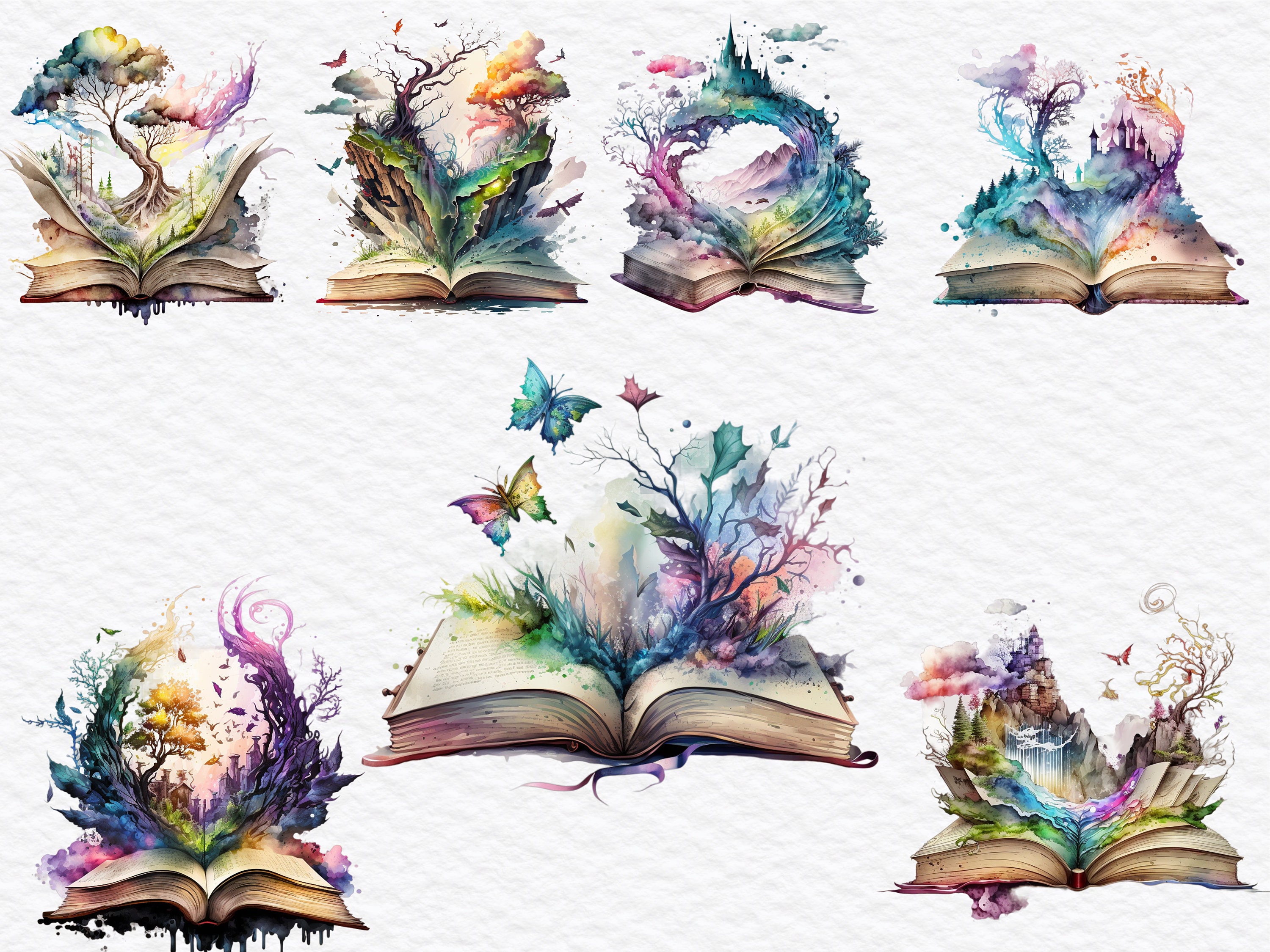 31 PNG Transparent Watercolor Fantasy Books Clipart Bundle, Open Book ...