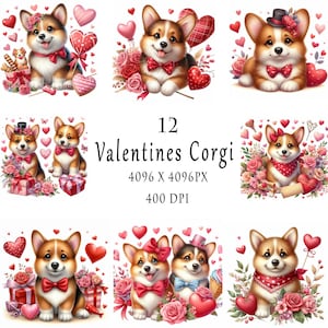 Valentines Corgi Clipart, 12 JPG Valentines Day Clipart, Valentine Animal Clipart, Valentine Dog Clipart, Instand Download Commercial Use