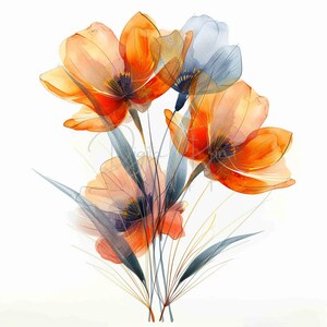 Abstract Elegant Flower Art Clipart, Colorful Bright Floral, 10 JPG, Printable Watercolor clipart,Digital download,Paper craft,junk journals image 3