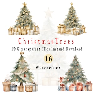 Watercolor Christmas Trees Clipart | Watercolor Winter Clipart | Painted Tree Clipart | PNG Graphics | Instant Download for Commercial Use