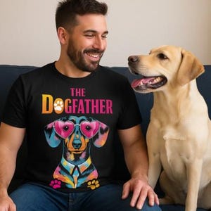 Maglietta divertente per papà di cani, maglietta con bassotto "The Dogfather", regalo colorato per lui con un bassotto, maglietta per amanti degli animali per papà di cani, maglietta per la festa del papà del proprietario di un cane