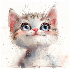 Quirky Whimsical Cat Clipart, Shabby Chic Kitten, 16 JPGs, Printable Watercolor clipart,Digital download,Paper craft,junk journals
