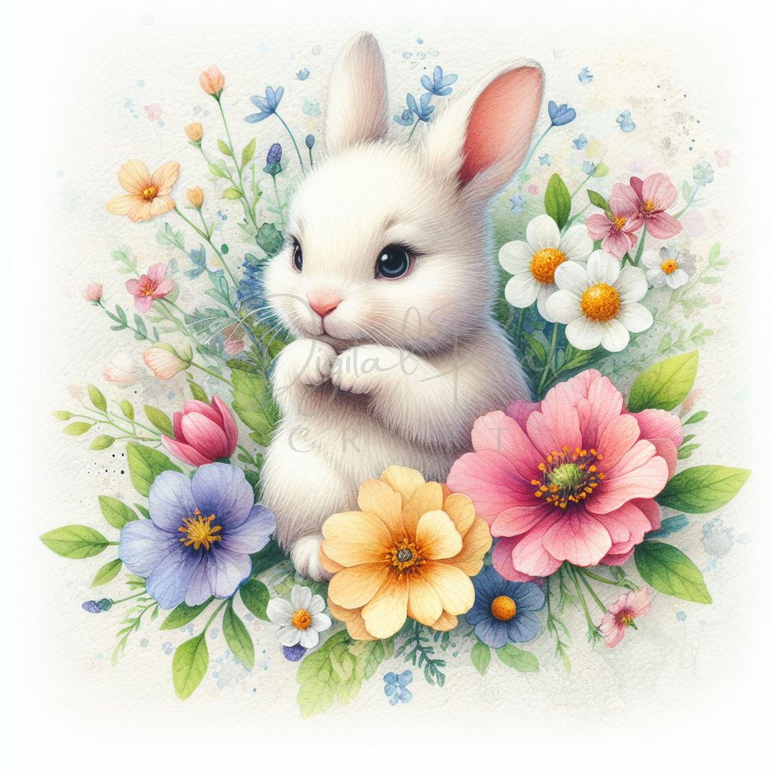 Bunny Spring Flowers - 16 High Quality Jpgs - Bouquet Clipart - Junk ...