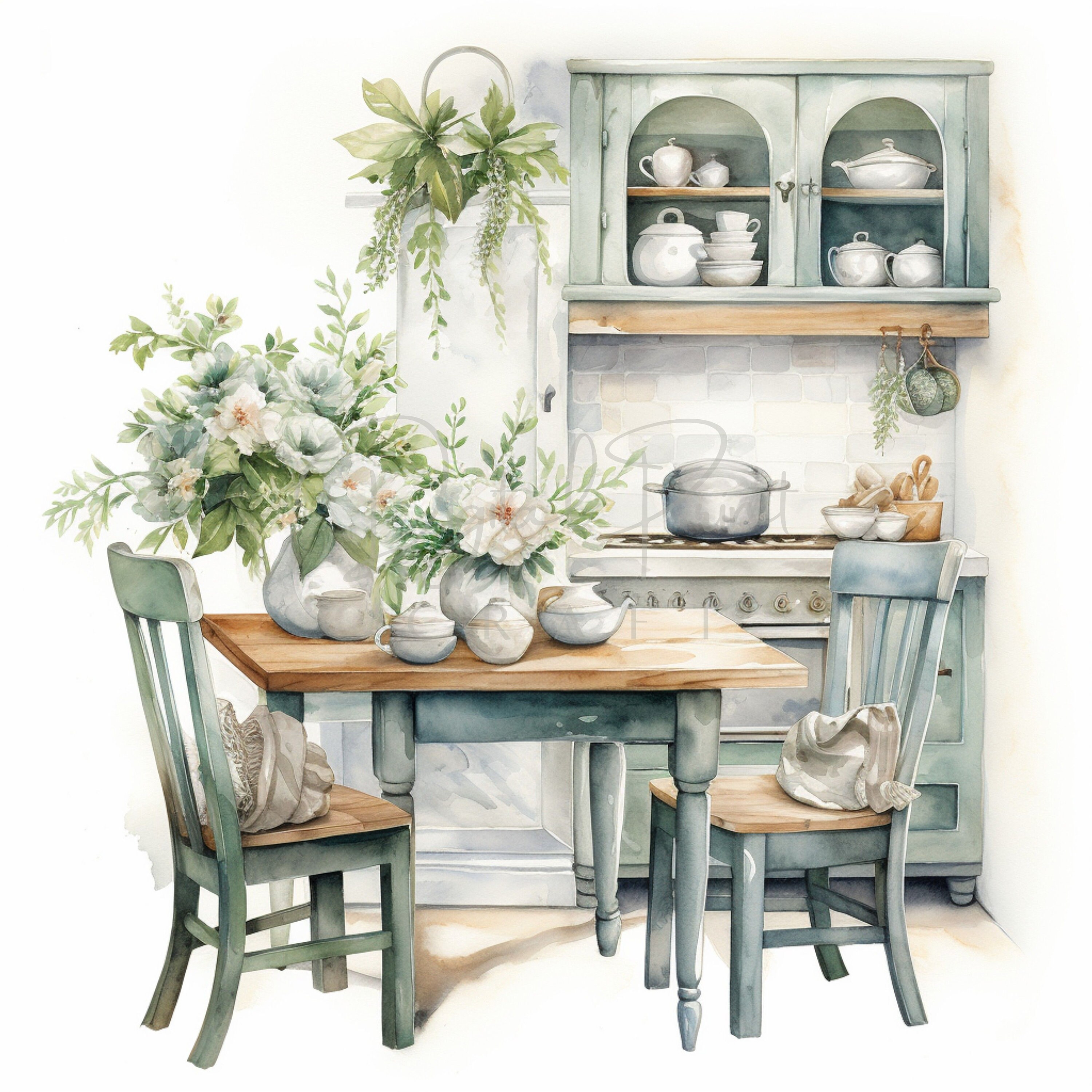 Shabby Chic Kitchen, Vintage Clipart, 18 High Quality Jpgs, Printable ...