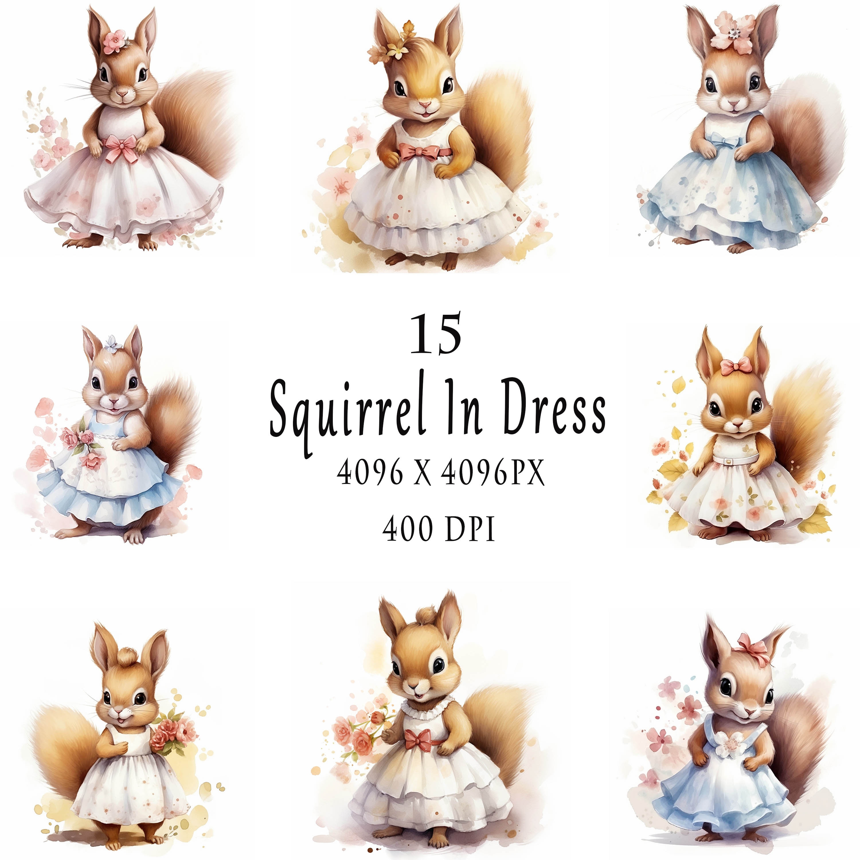 Squirrel Drawing Walnut Pattern Print Dress