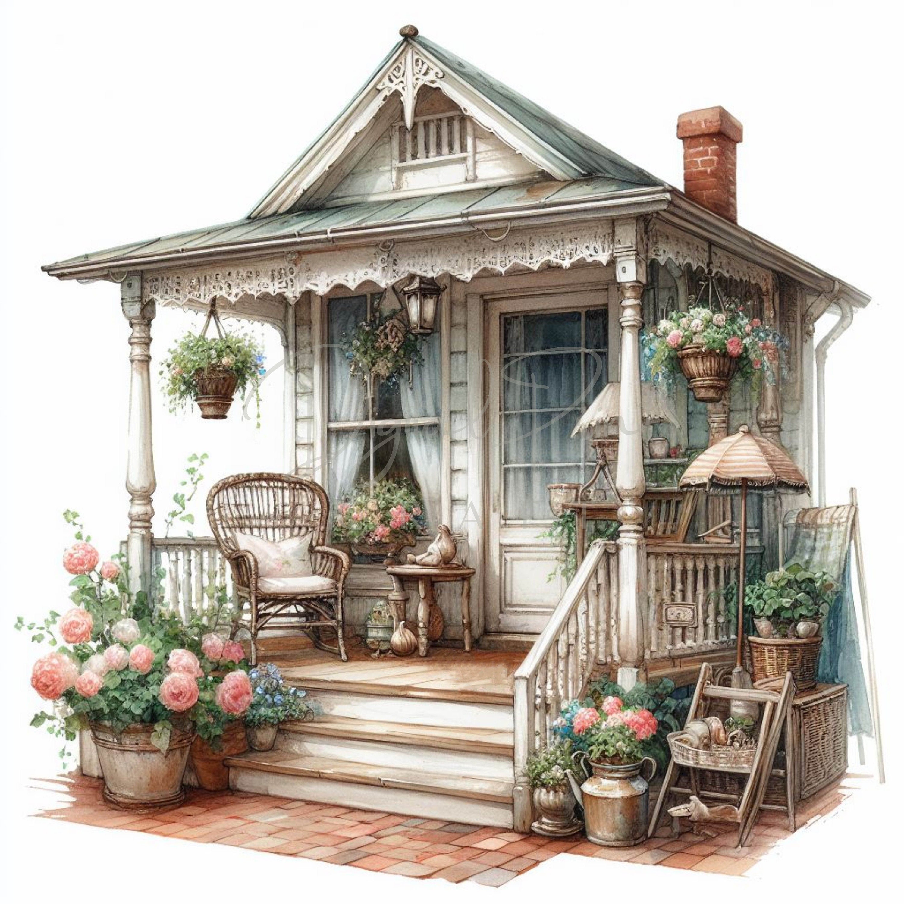 Shabby Chic Back Porch Clipart, House Clipart, 12 High Quality Jpgs ...