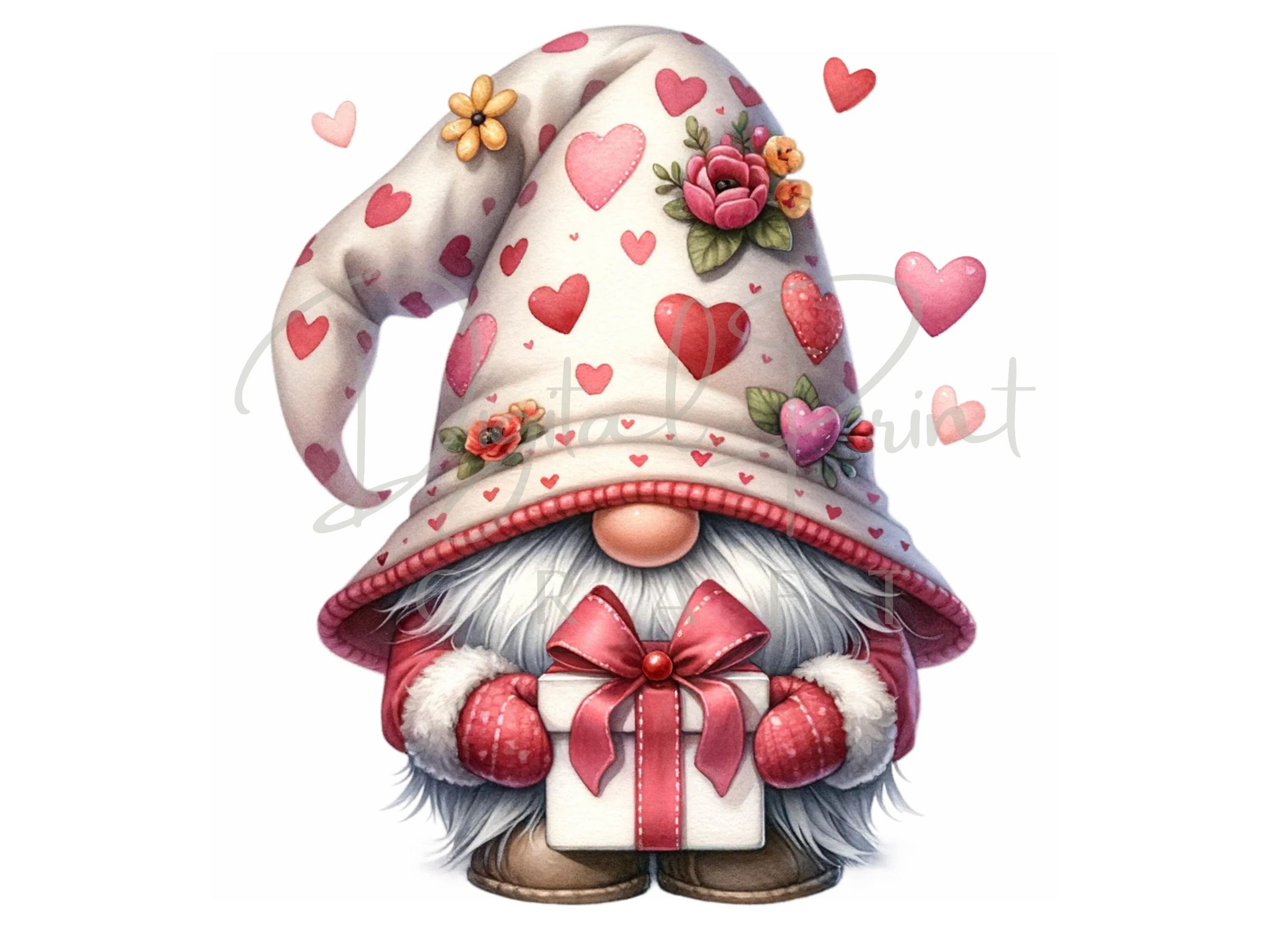 Watercolor Valentine Gnome Clipart, 16 PNG Valentines Day Clipart ...