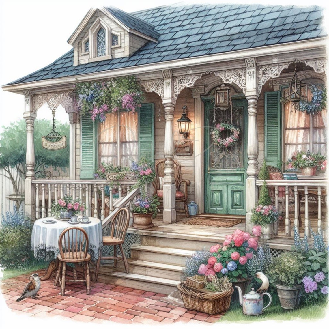 Shabby Chic Back Porch Clipart, House Clipart, 12 High Quality Jpgs ...