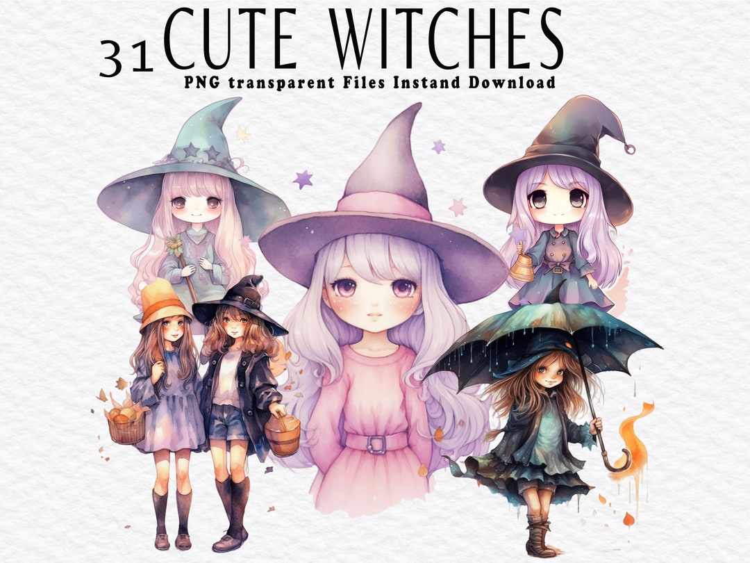 Watercolor Witches PNG Transparent Clipart Bundle, Witch Gifts, 31 ...