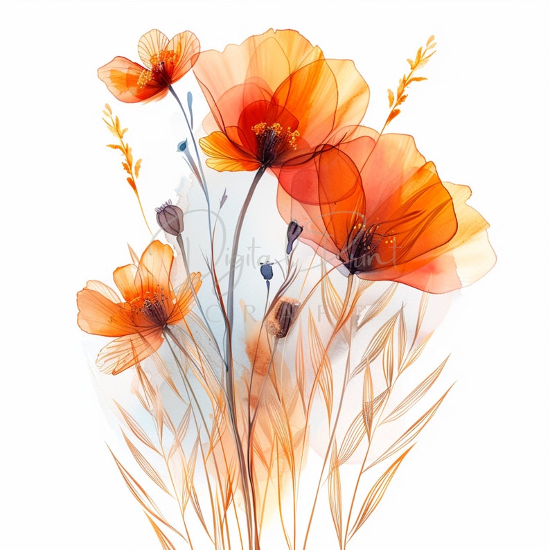 Abstract Elegant Flower Art Clipart, Colorful Bright Floral, 10 JPG, Printable Watercolor clipart,Digital download,Paper craft,junk journals image 6
