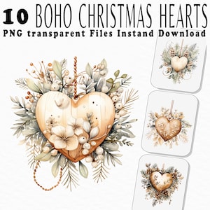 Watercolor Christmas Ornament, watercolor Cozy Christmas, Christmas Ornament Hearts, Boho Ornaments Clipart, Watercolor Christmas Wreath