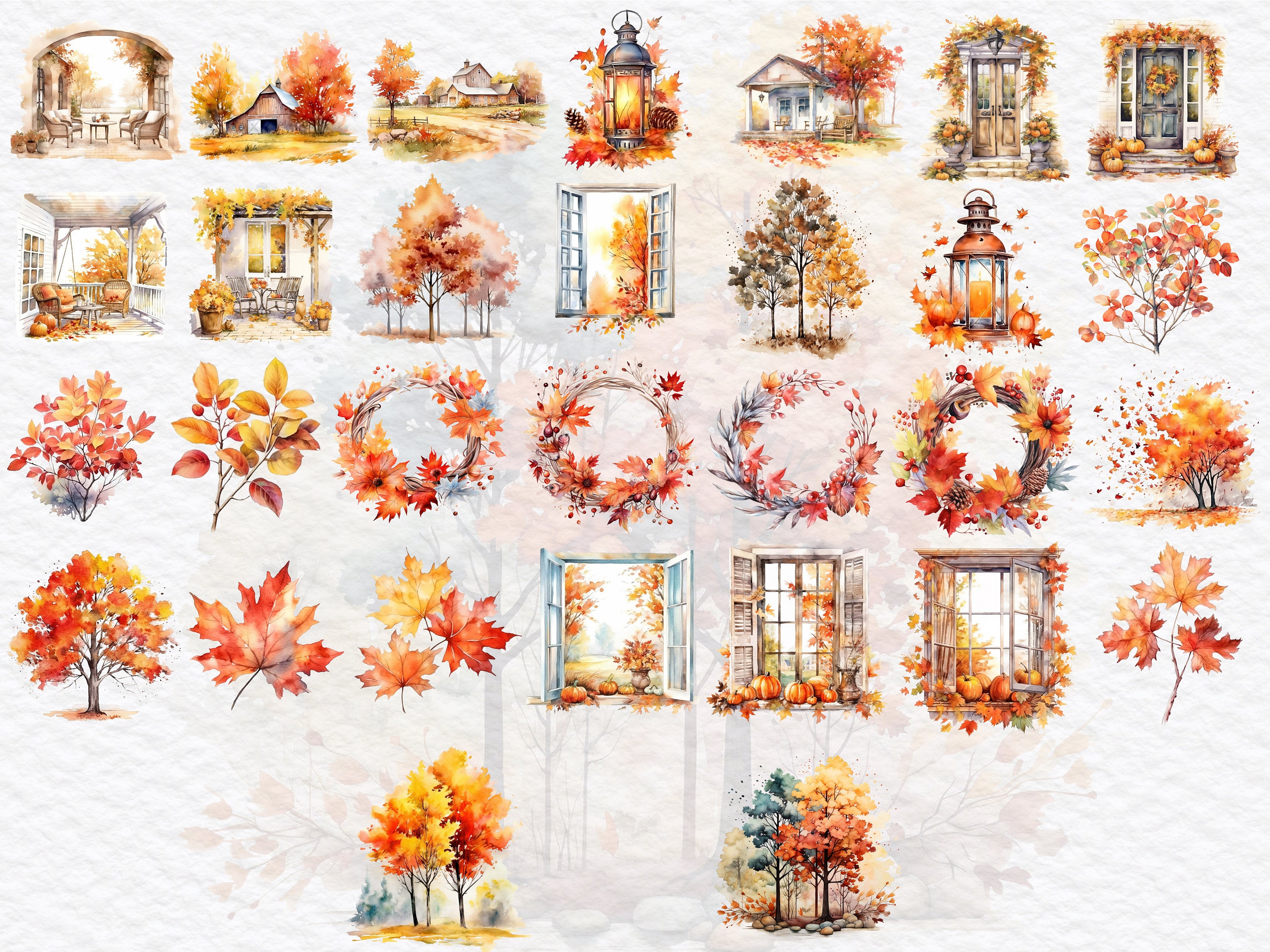 Watercolor Fall Clipart Autumn Watercolor in PNG Format - Etsy